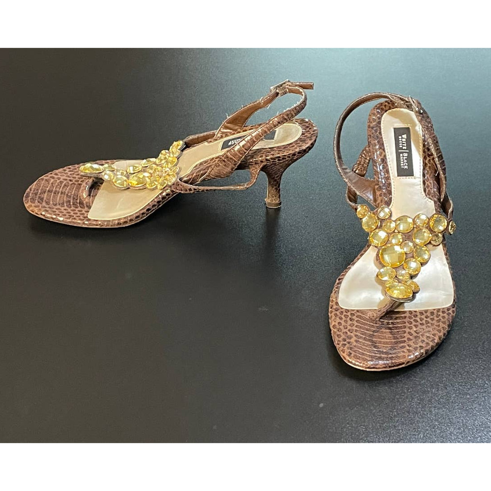 White House Black Market Snake Print Bling Kitten Heel Sandal Size 8.5